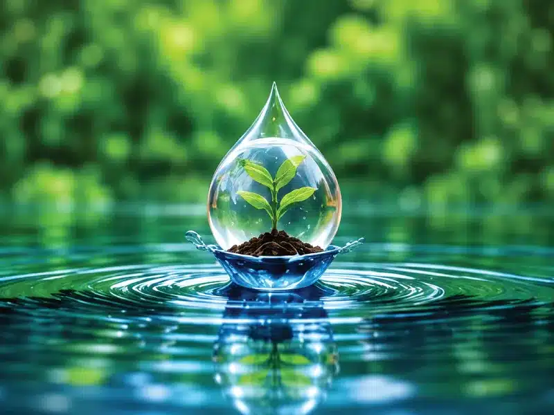 Glass-teardrop-seedling-on-calm-water